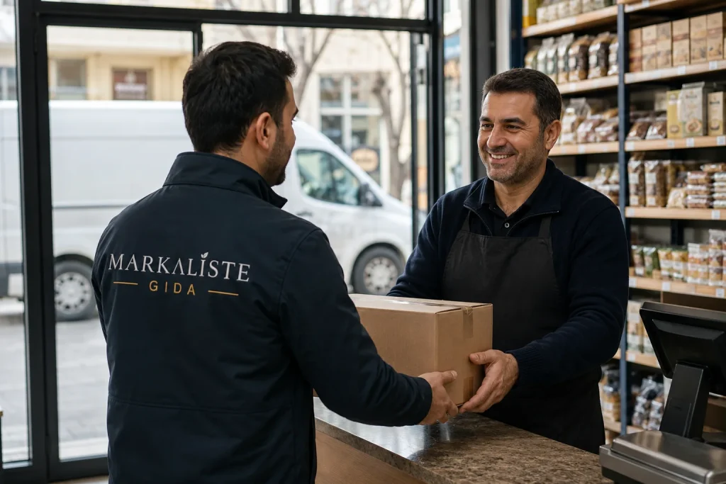 Сотрудник Markaliste доставляет продукцию в точку продаж